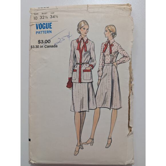 Vogue 8228 Vintage Suit and Blouse Pattern 1950's Original Size 10 - Picture 2 of 4